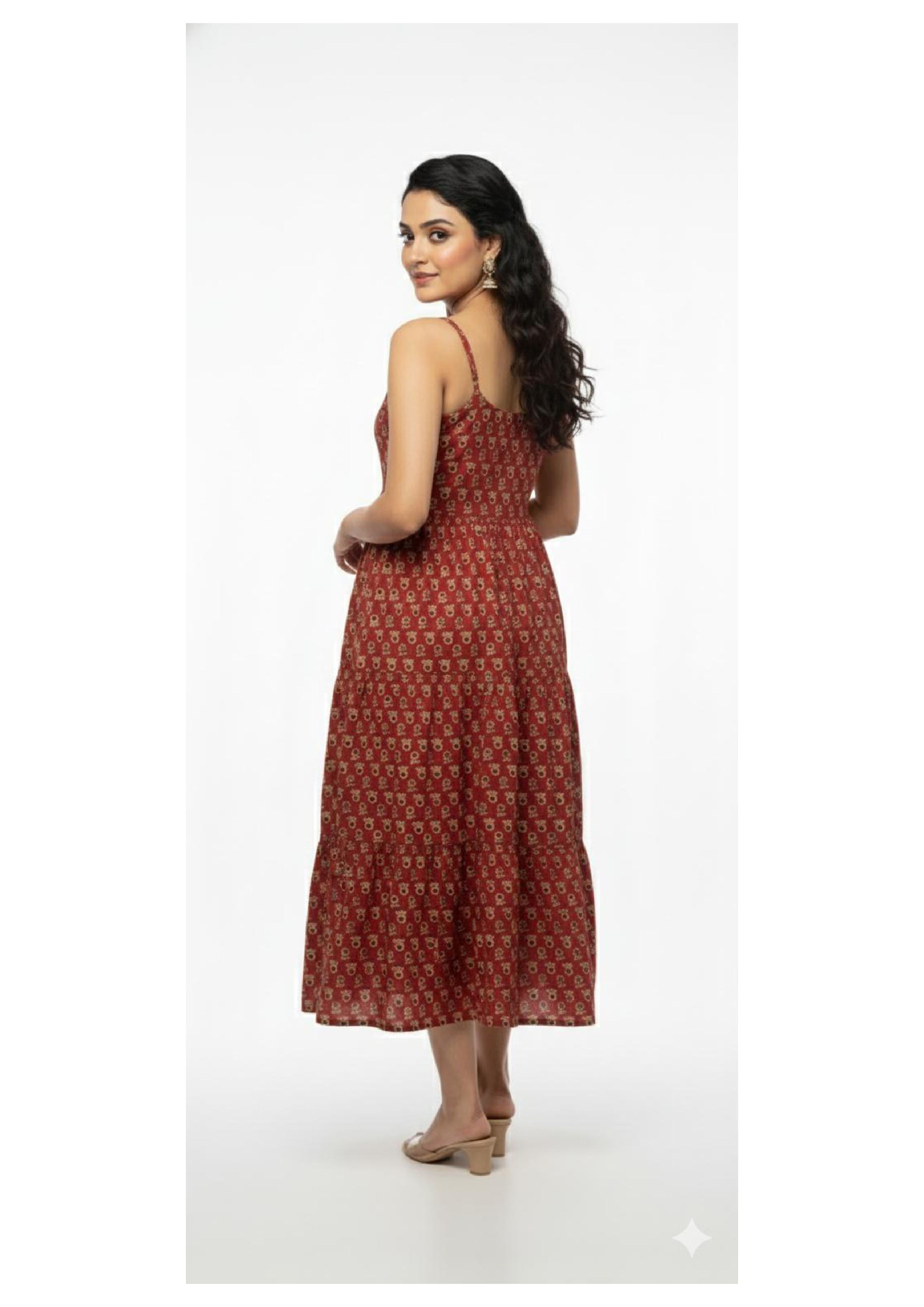 Embroidery & Mirror work Stylish Spaghetti Long Gown for Women