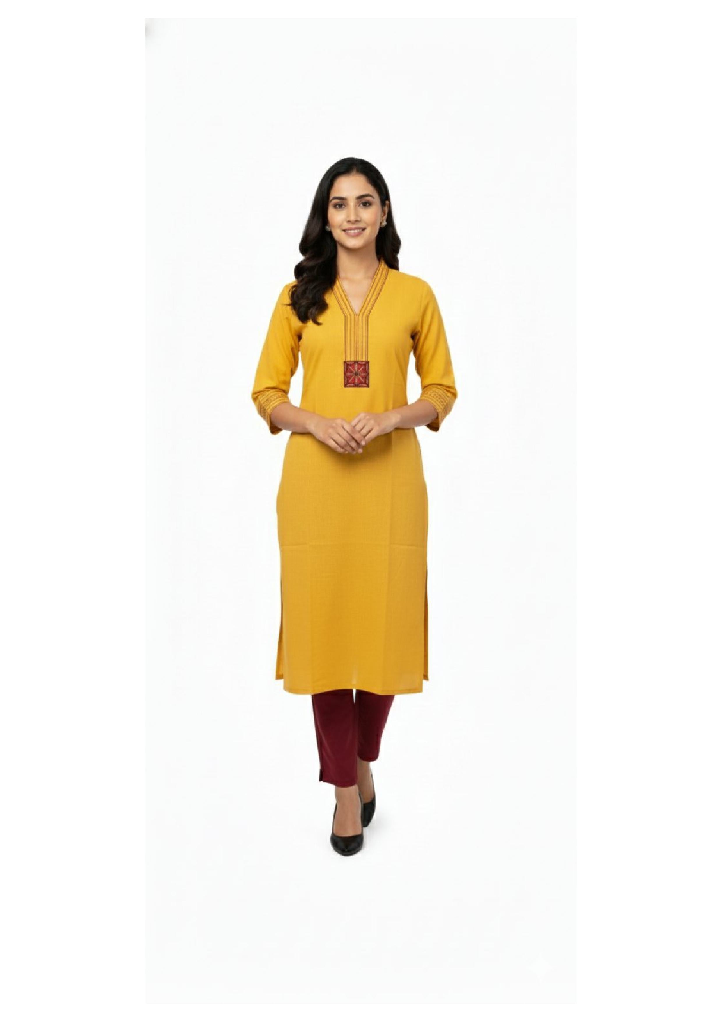 Stylish Long Kurti for Women with Thread Embroidered Neck work