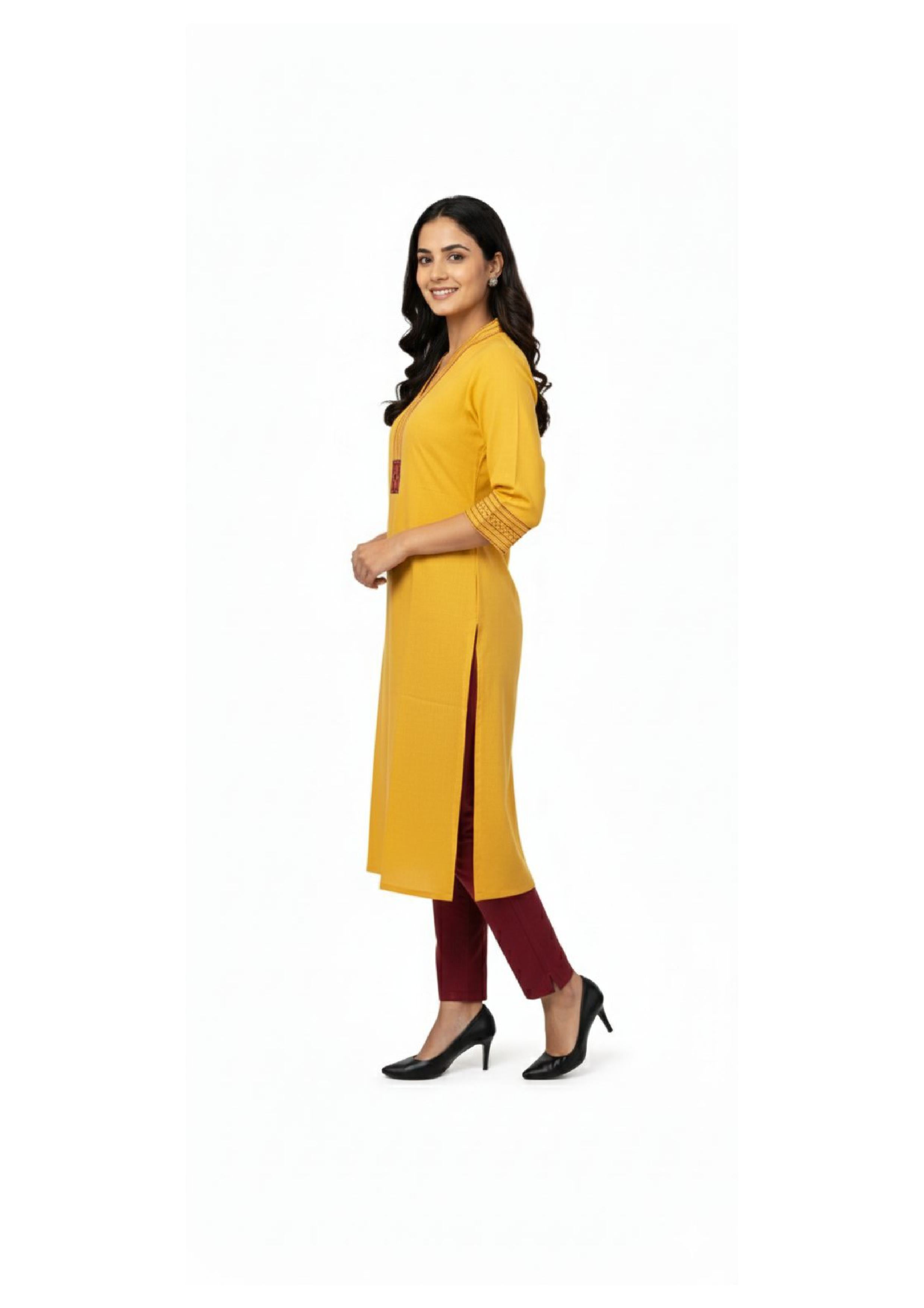 Stylish Long Kurti for Women with Thread Embroidered Neck work
